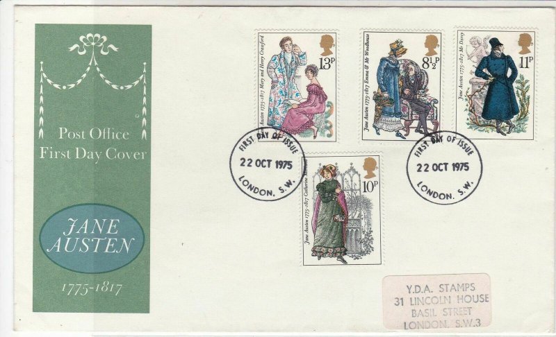 G.B. 1975 P.O. Jane Austin Celeb. Multi Book Character Stamps FDC Cover Rf 34835