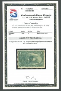 U.S. #285 MINT WITH PSE CERT OG NH