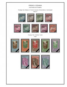 COLOR PRINTED FRENCH OCEANIA 1892-1956 STAMP ALBUM PAGES (27 illustrated pages)