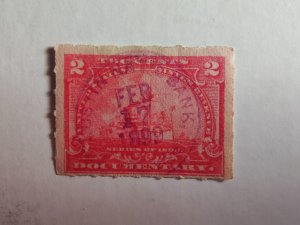 SCOTT #R164 USED TWO CENT CARMINE BATTLESHIP USS MAINE REVENUE