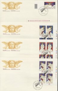 1986 #1113-15, 1116b Set of 4 Christmas FDCs, UR Plate Blocks +P12.5 Greet More