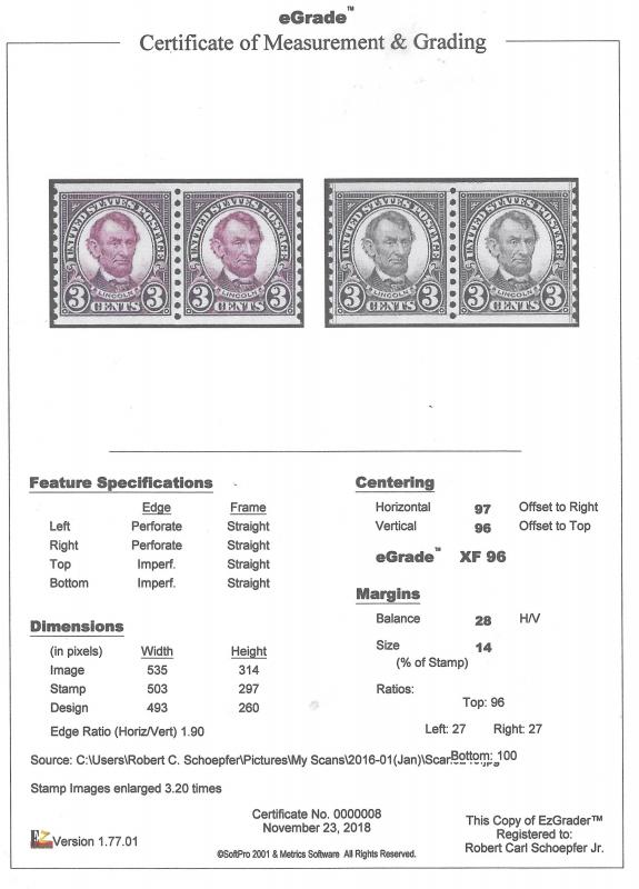 600 3 cents Lincoln, Violet Coil Pair Stamp Mint OG NH XF-SUPERB 96 XXF