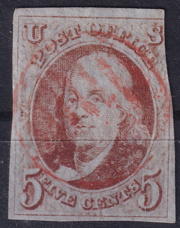 #1 Used, , 3 1/2 margins, light red cancel, clean (CV $350 - ID32484) - Josep...