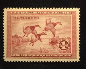 HS&C: Scott #RW2 1 Dollar Hunting Permit. Fresh and choice. Mint VF NH US Stamp