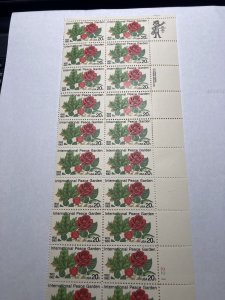 Scott 2014 Peace Garden LR sheet 2 columns 20 stamps Plate # 1221/2 M NH OG ach