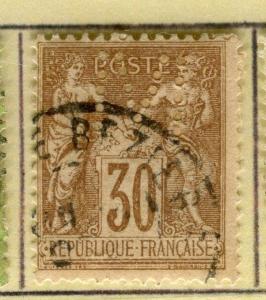 FRANCE; 1877-80s early SAGE Type II issue used issue 30c. + PERFIN CL