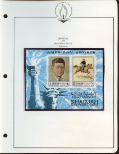 SHARJAH 1968 AMERICAN ARTISTS PAINTINGS IMP S/SHEET WITH JOHN F. KENNEDY MINT NH