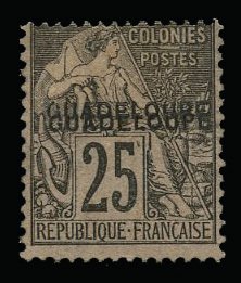 French Colonies, Guadeloupe #21a Cat$240, 1891 25c black, double overprint, h...