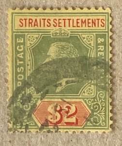 Straits Settlements 1915 KGV $2 on orange-buff. Scott 166a, CV $95.00. SG 211b