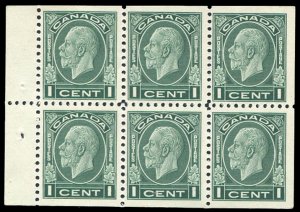 Canada #195b Cat$47.50, 1932 1c dark green, booklet pane of six, hinged