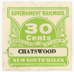 (I.B) Australia - NSW Government Railways : Parcel Stamp 30c (Chatswood) 1974