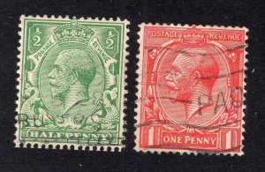 Great Britain 1924 1/2p green & 1p scarlet George V, Scott 187-188 used