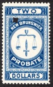 van Dam NBP4, $2 blue, used, New Brunswick Probate, Canada Revenue