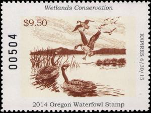 OREGON  #30  2014 STATE DUCK STAMP CANADA GEESE  By Harold Cramer Smith