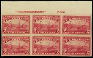 373, Mint XF LH 2¢ Top Plate Block of Six Stamps * Stuart Katz