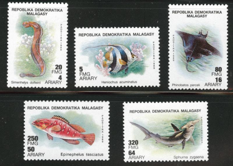 Madagascar Malagasy Scott 961-965 MNH**  1990 fish set