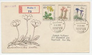 Registered cover / Postmark Czechoslovakia 1960 Flowers