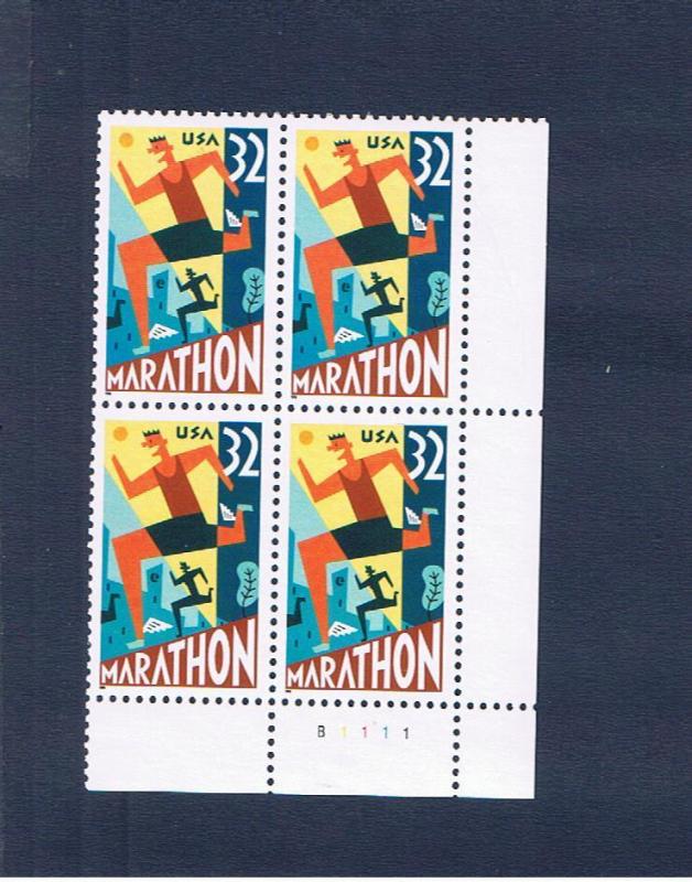 #3067 MVFNH OG plate block of 4 Marathon Free S/H