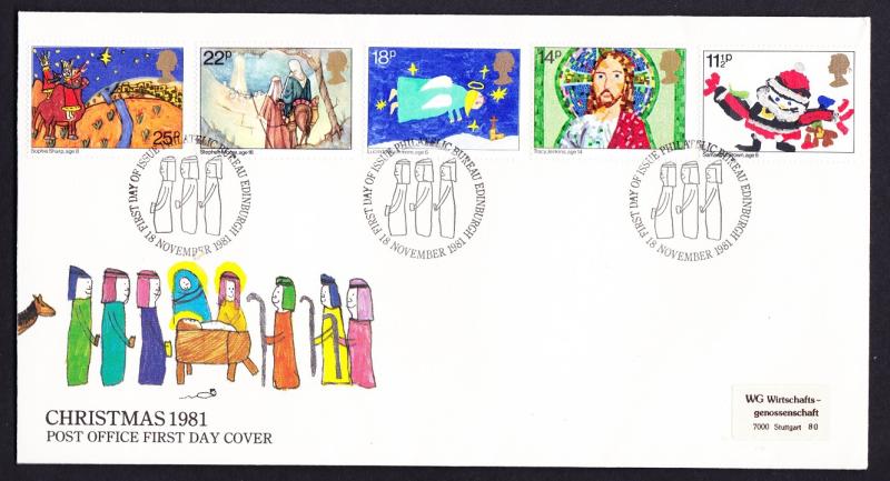 Great Britain Christmas 1981 Children's Pictures 5v FDC SG#1170-1174