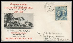 Canada FDC Alexander Graham Bell Brantford Stamp Club