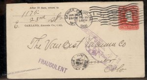 USA 1906 Colorado Oakland Ca DENVER COL Van Best Vacuum USPS Fraudulent Co 88142