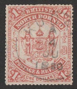 NORTH BORNEO 1888 Arms $1 inscribed British North Borneo, 14 pearls at sides.