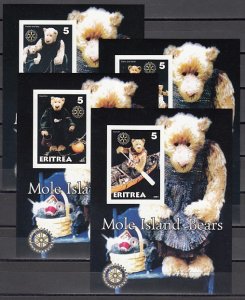 Eritrea, 2001 Cinderella issue. Mole Island Bears on 4 IMPERF s/sheets.
