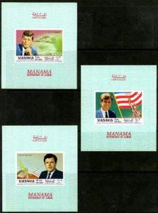 MANAMA - 1969 - KENNEDY - JOHN - ROBERT - TED - IMPERF - 3 X  MINT S/SHEETS!