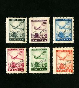 Poland Stamps # C13-18 VF OG LH Set of 6x Specimen