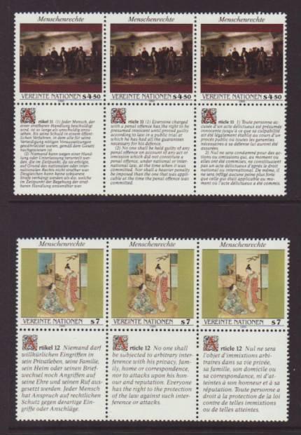 UN Vienna Human Rights 139-140 Strip of 3 MNH  S2157