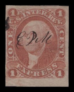 US Revenue Scott #R1a Imperf. Washington 1 Cent Used Hinged > Year 1862