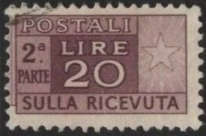 Italy Q80b (used) 20L parcel post, lilac brown (1955)