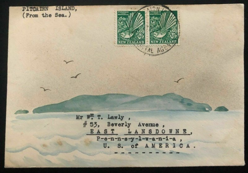 1935 Pitcairn Island Karl Lewis Cover To Lansdowne Pa USA Barren Island Cachet