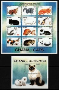 Ghana Sc 1683-6 NH set of 2M/S & 2S/S - 1994 - Cats