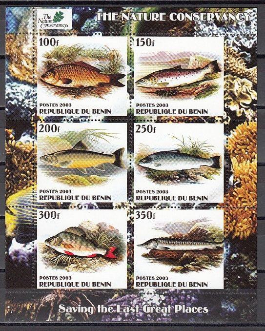 Benin, 2003 Cinderella issue. Various Fish on a sheet of 6.