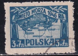 Poland 1947 Sc B47 Maritime Holiday Baltic Sea Map Stamp Used