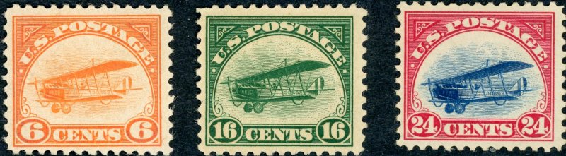 #C1-3 – 1918 Curtiss Jenny, set of 3 stamps. MLH OG