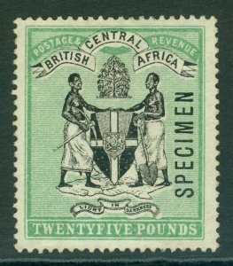 SG 42s British Central Africa 1896. £25 black & green, watermark CC. Overprint..