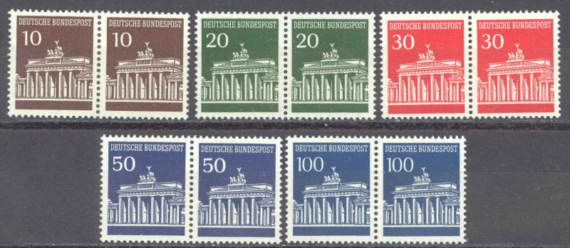 Germany Sc# 952-956 MNH Pairs 1966-1968 Brandenburg Gate, Berlin