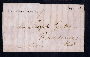 Stampless letter 1830 No Reading Mass Oct 27 straight line cancel to Providence