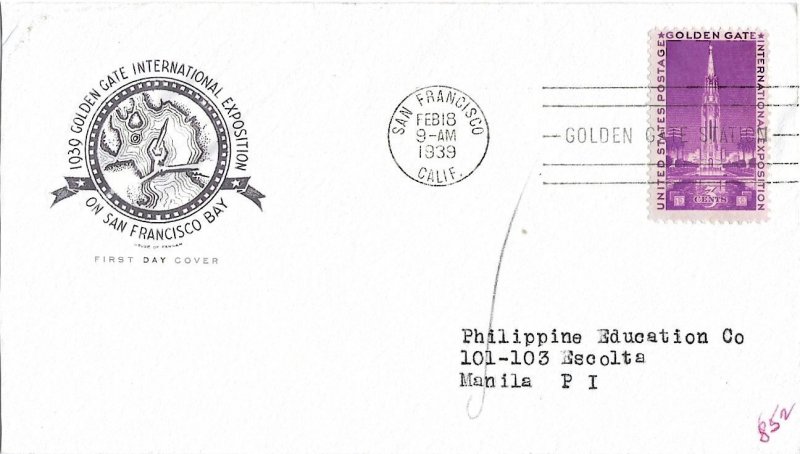 1939 FDC, #852, 3c Golden Gate International Exposition, House of Farnam