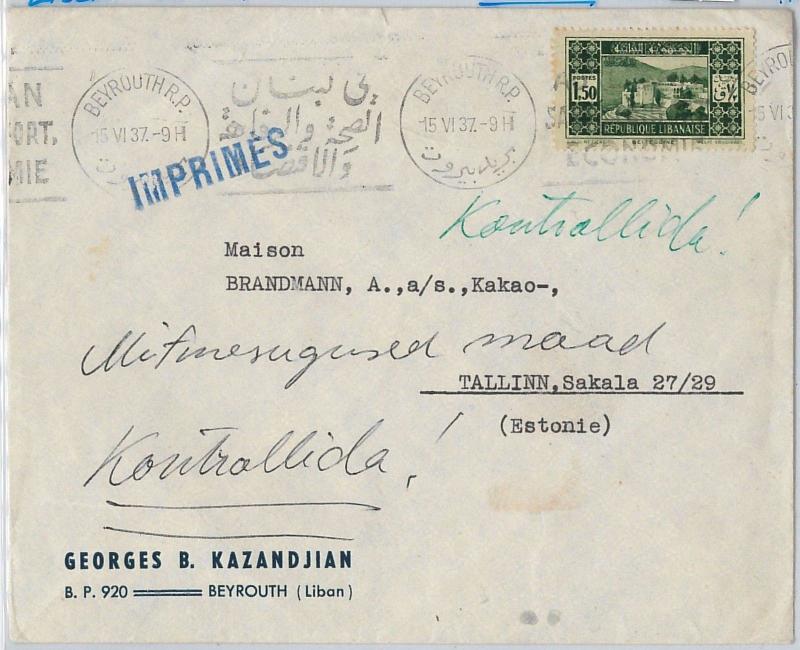 56449 -   LEBANON - POSTAL HISTORY: COVER to  ESTONIA !! RARE DESTINATION - 1937