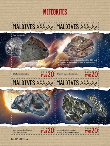 MALDIVES - 2019 - Meteorites - Perf 4v Sheet - MNH