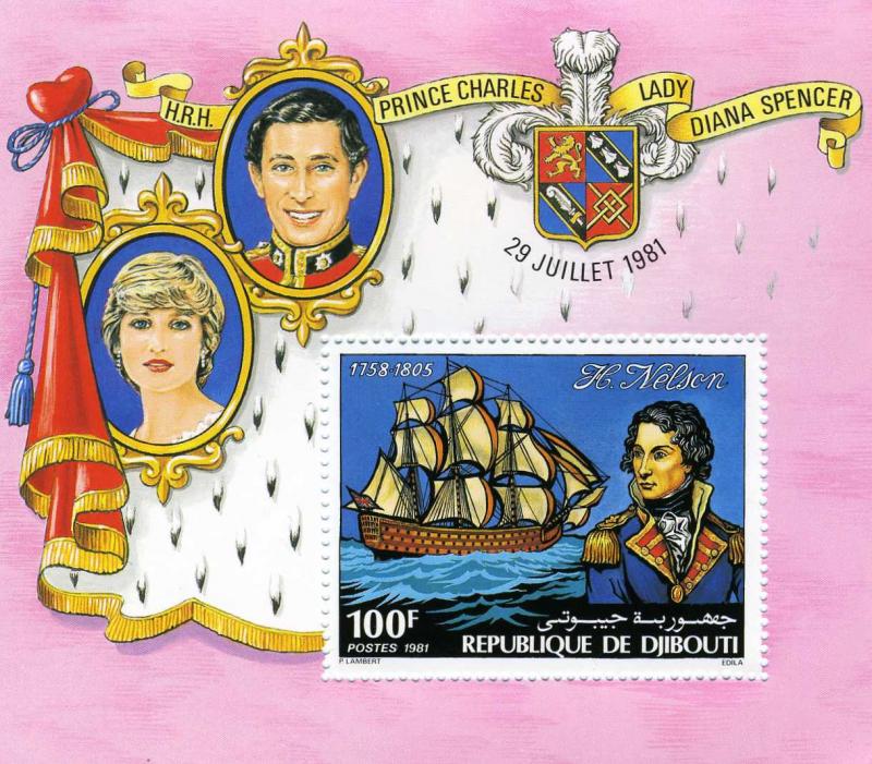 Djibouti 1981 Admiral Nelson Ship Diana & Charles s/s Perforated Mint (NH)