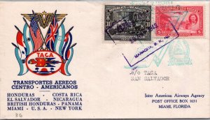 NICARAGUA 1943 POSTAL CACHET TACA FIRST FLIGHT AIRMAIL COVER ADDR SAN SALVADOR