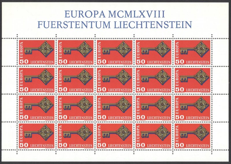 Liechtenstein Sc# 442 MNH Pane/20 1968 Europa