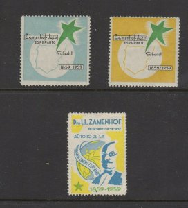 One Hundred Year Celebration of L.L. Zamenhof's Birthday, Esperanto, Set of 3 NG