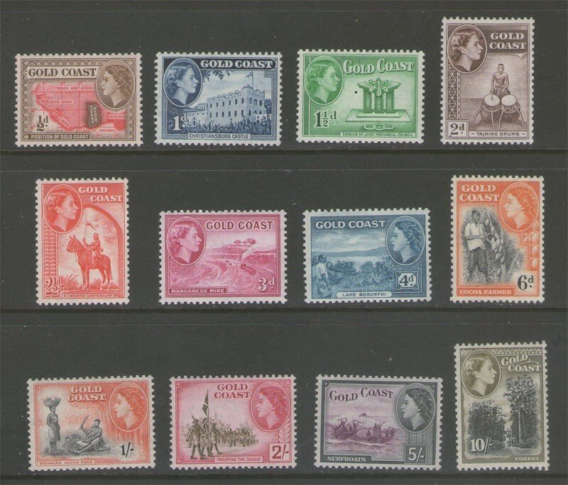 Gold Coast 1952 QEII Sc 148-159 set MLH