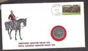 CANADA 1973 NORTHWEST MOUNTED POLICE/RCMP FDC + COIN BS26662