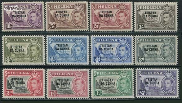 Tristan Da Cunha 1952, Definitives, overprint on St.Helena stamps 12v, Unused...